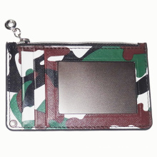 Hot Sell Simple Camouflage Color Zipper ID  Wallet Credit Card Holder  Flat Card Pocket PU Leather